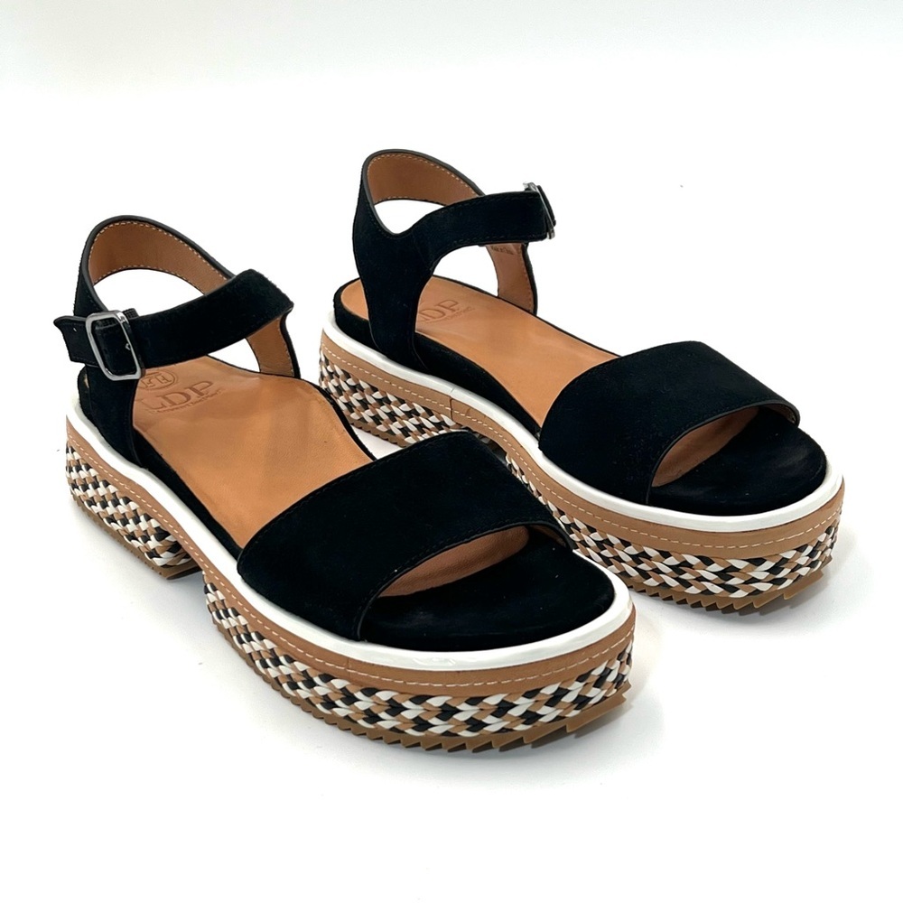 L’Amour Des Pieds Dalaney Platform Tan Black Suede Comfort Ankle Strap Sandals 8 - Picture 2 of 12